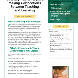 Quick Coaching Guide: Teaching with a Purpose Making Connections Between Teaching and Learning