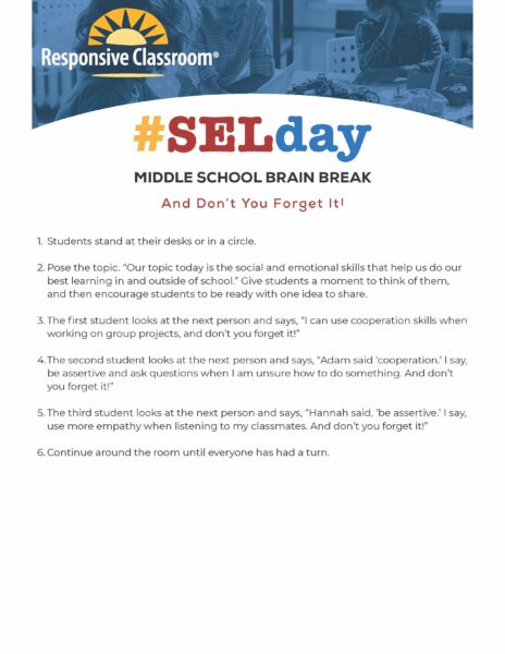 SEL Day Middle School Brain Break image