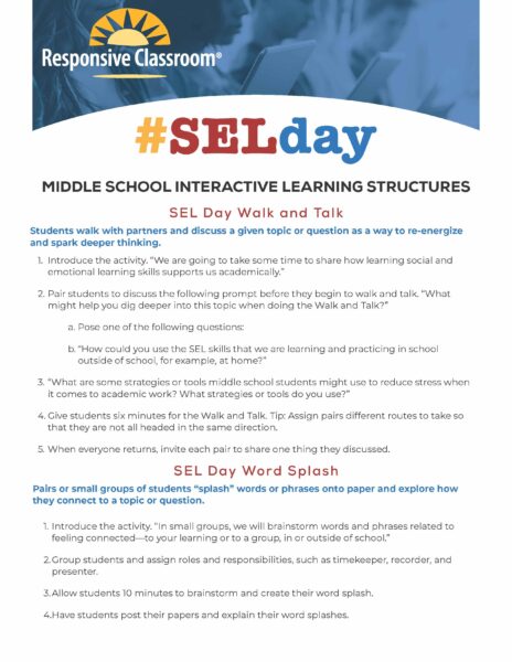 SEL Day Middle School Interactive Learning Structures image