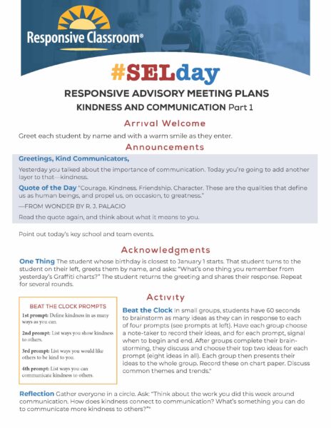 SEL Day Responsive Advisory Meeting: Kindness and Communication image